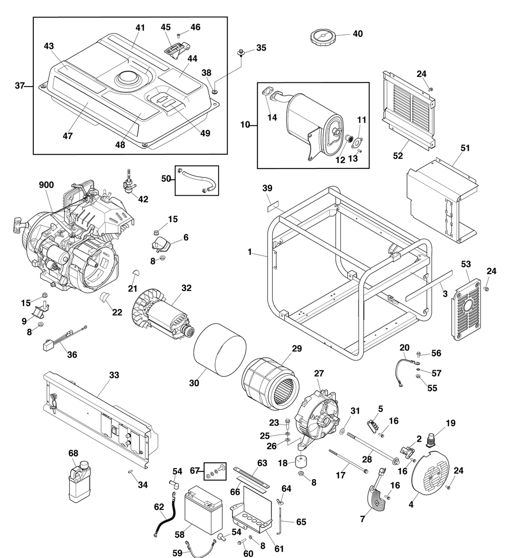 Main Unit Diagram and Parts List for 030794-00  Briggs and Stratton Generator